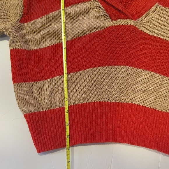J. Crew V-Neck Sweater in Red and Tan Stripes - Picture 5 of 5